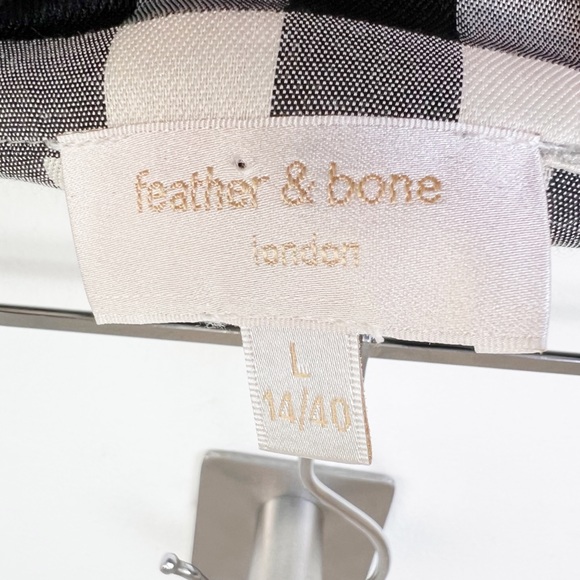 Feather & Bone Black & Cream Gingham Check Lightweight Midi Skirt Size L UK 14 - Picture 6 of 8